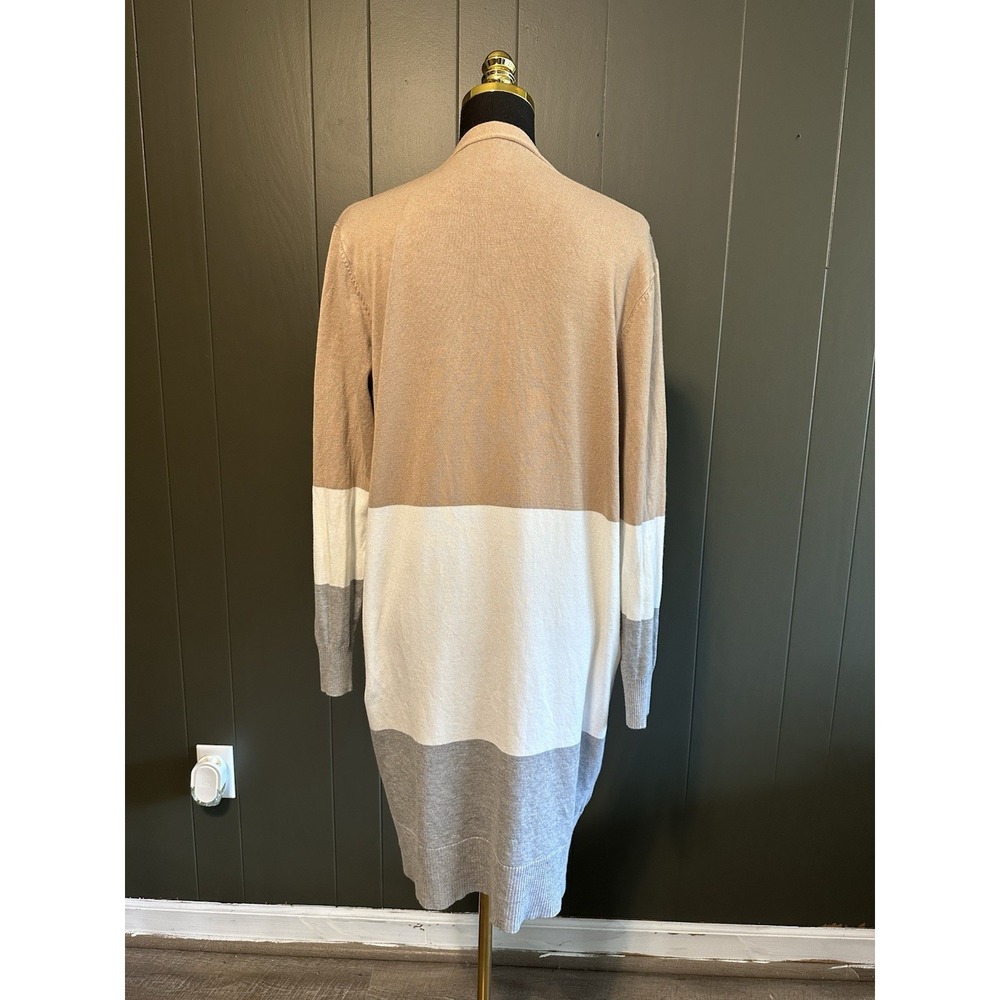 Unbranded Tan White Grey Longline Open Front‎ Cardigan L Large - Picture 6 of 6